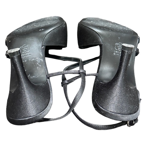 Nina Gina LS Luster Black Satin with Rhinestone Trim Sandal heels size 9.5M - Picture 4 of 5